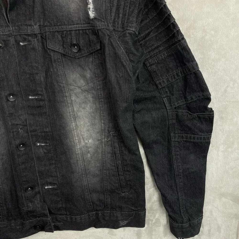 Southpole Denim Jacket Men's XL Acid Wash Hand Painted Moon Child Grungecore